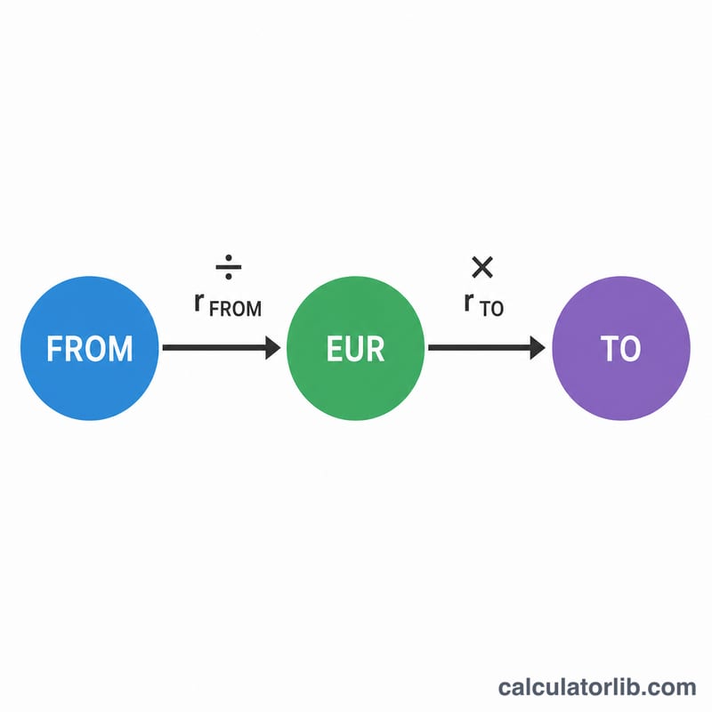 Sơ đồ thể hiện việc quy đổi từ tiền tệ này sang tiền tệ khác qua tỷ giá tham chiếu euro trung tâm