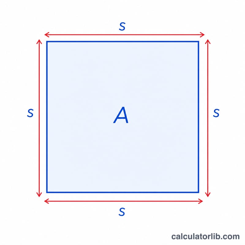 Square with side length s and area A, showing perimeter as the four sides