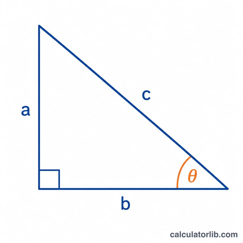 Right triangle showing an angle theta with opposite, adjacent and hypotenuse sides