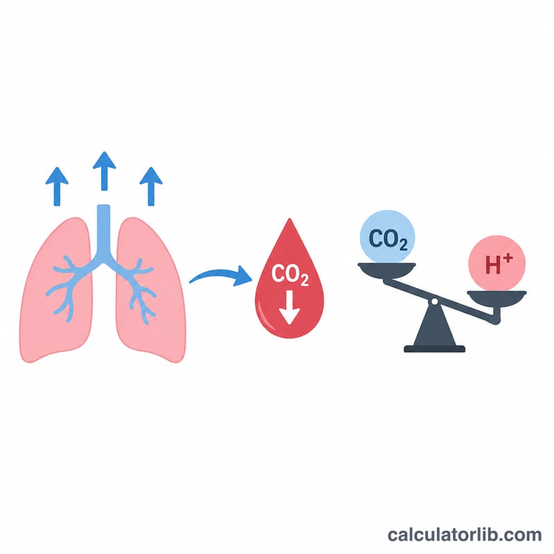 Diagrama que muestra cómo la acidosis metabólica desencadena un aumento de la respiración para reducir el CO2 como compensación respiratoria