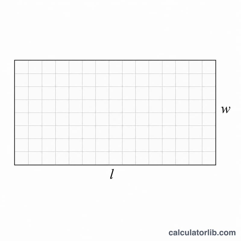 Rectangle with length l and width w showing unit-square grid representing area