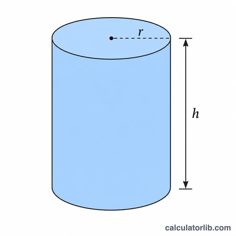 Cylinder showing radius r of the circular base and height h