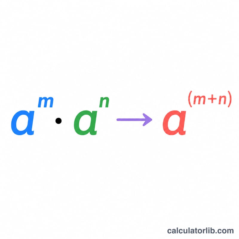 Diagram showing two powers with the same base combining their exponents by addition