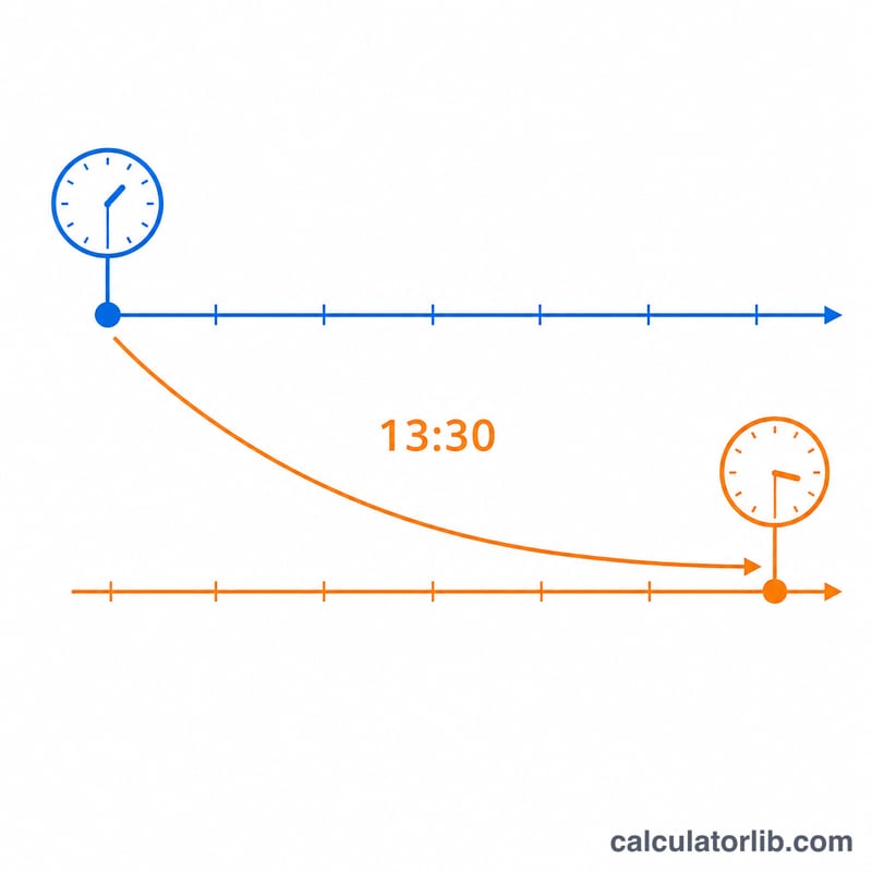 Diagram showing Pacific time shifted forward 13 hours 30 minutes to India time