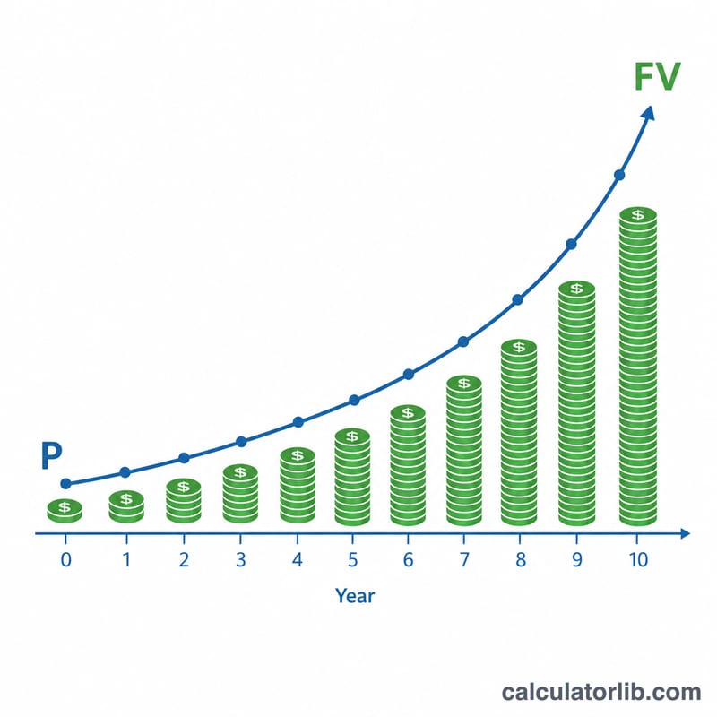 Curve showing one-time investment growing through annual compounding