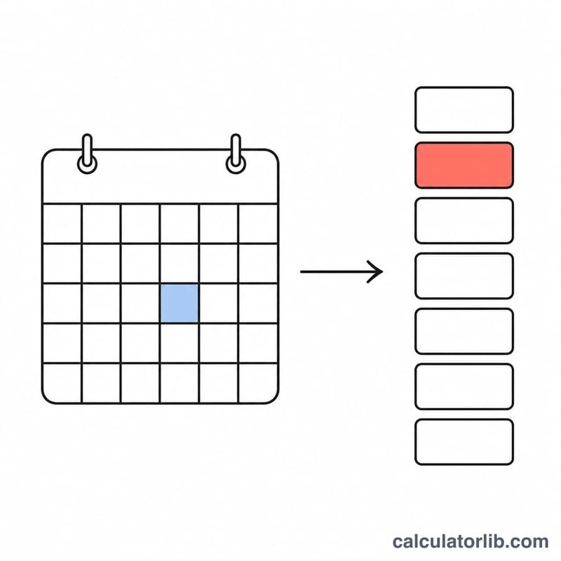 Diagram mapping a calendar date to a day of the week with seven labeled slots
