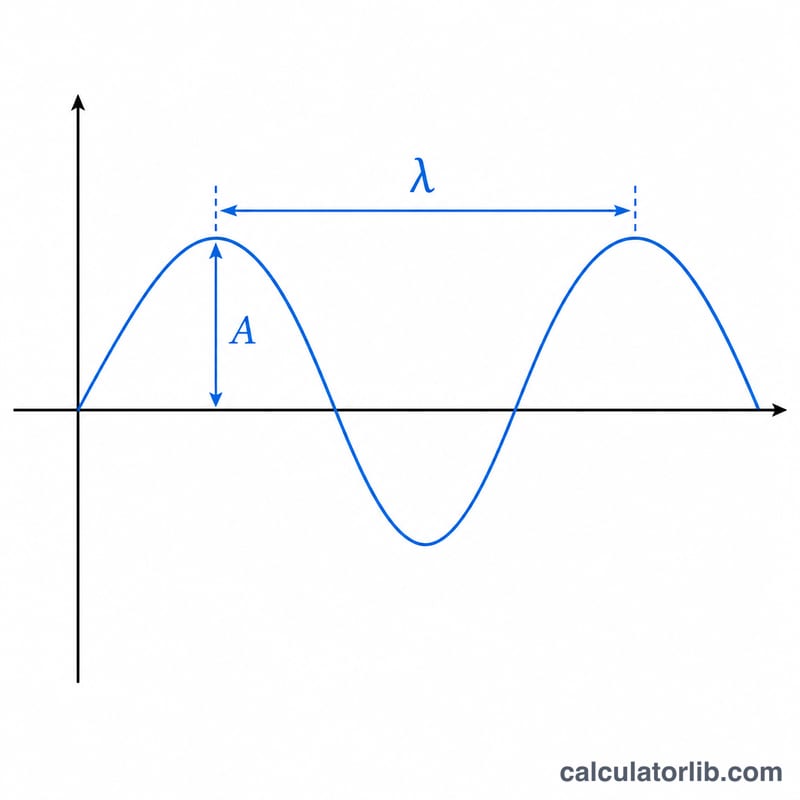 Sinusoidal traveling wave showing amplitude and wavelength on x-axis