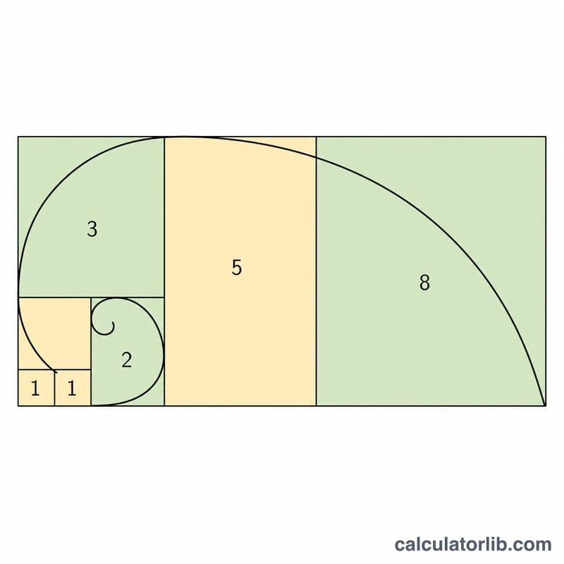 Fibonacci spiral formed by squares with side lengths 1, 1, 2, 3, 5, 8