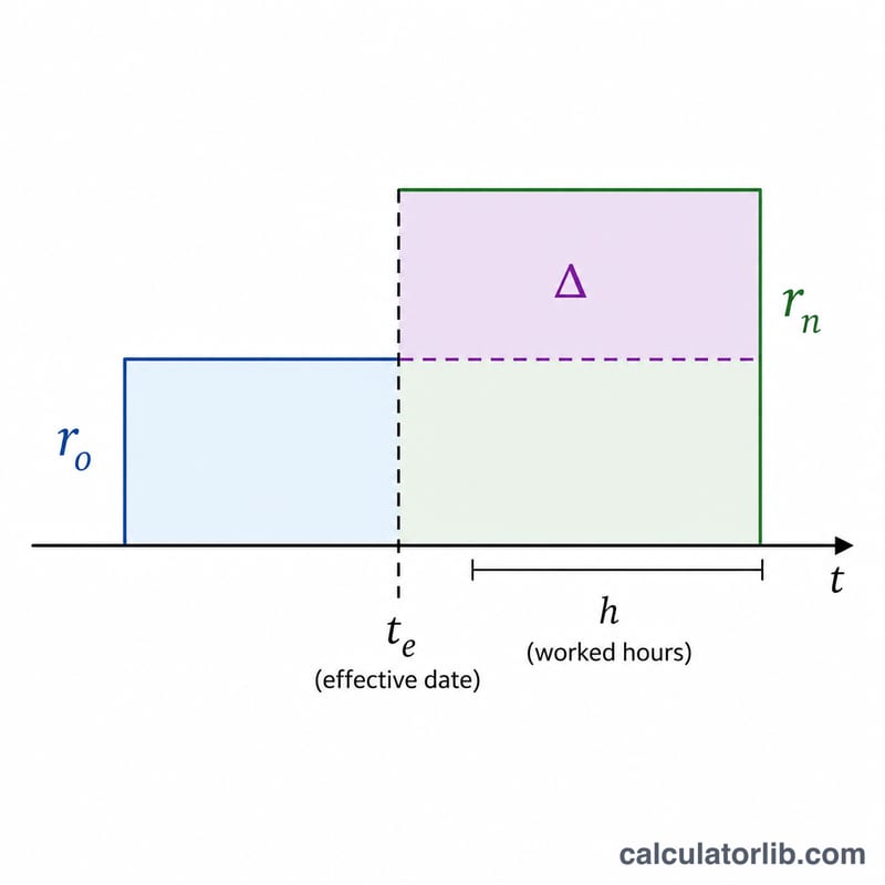 Diagram showing rate difference multiplied across hours since the effective date