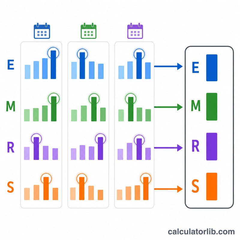 Schéma montrant les meilleurs scores par section sélectionnés sur plusieurs dates d'examen et combinés en un seul superscore