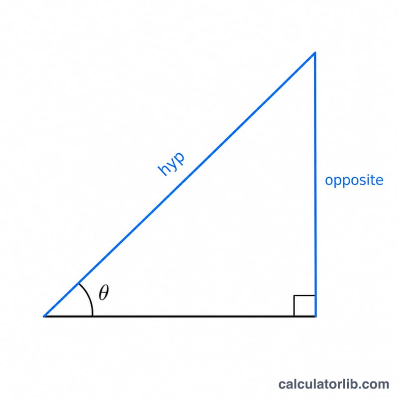 Right triangle with angle theta, opposite side, and hypotenuse labeled