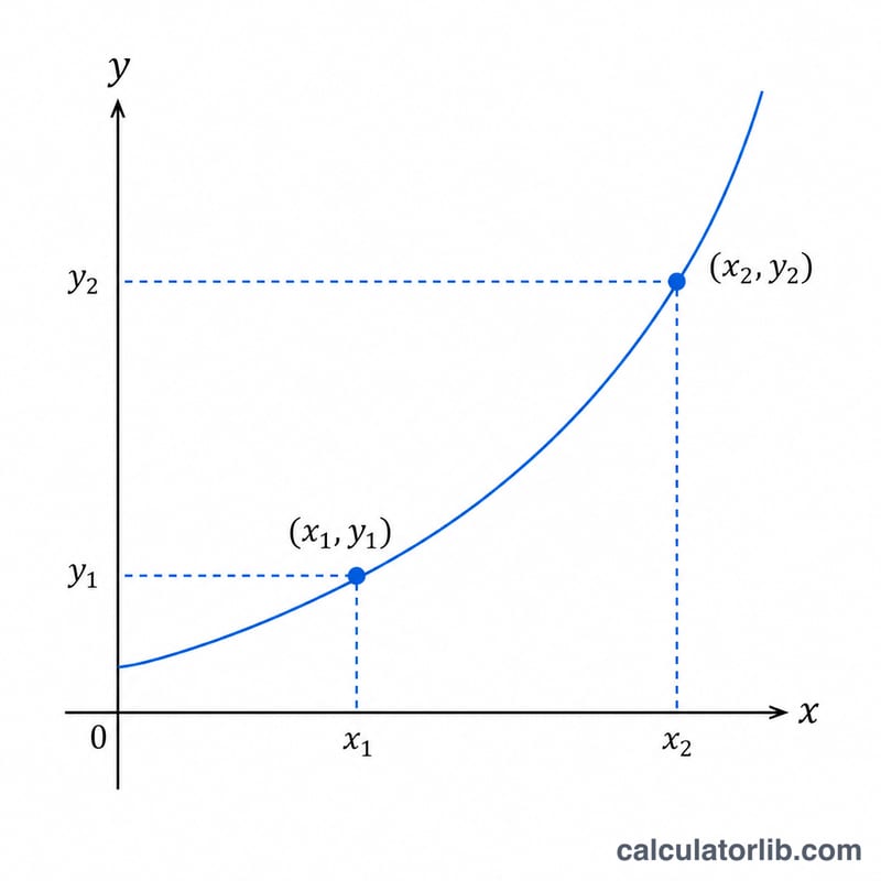 Exponential curve passing through two labeled points on a coordinate grid
