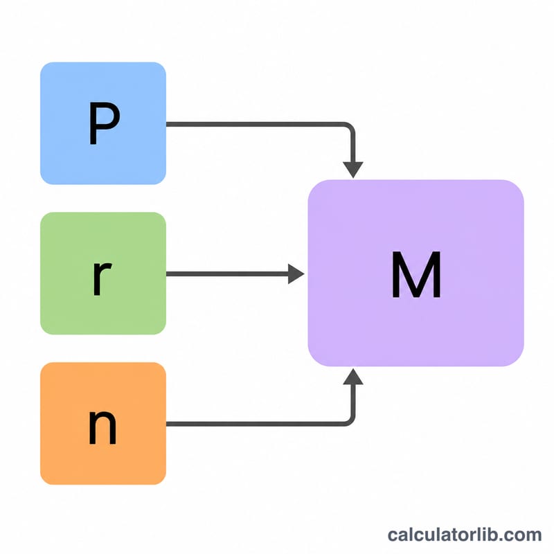 Diagram showing loan principal, interest rate and term combining into a fixed monthly payment