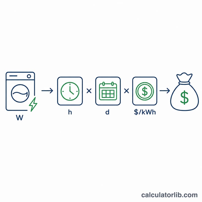 Flow diagram multiplying watts, hours, days and price per kWh to get cost