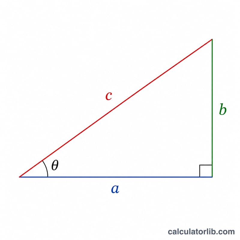 Right triangle with labeled hypotenuse, opposite and adjacent sides relative to angle theta