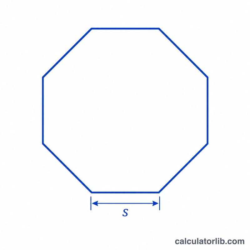 Regular octagon with one side length labeled s
