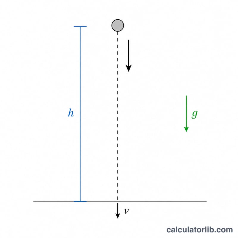 Object falling from a height h and gaining speed until impact at the ground