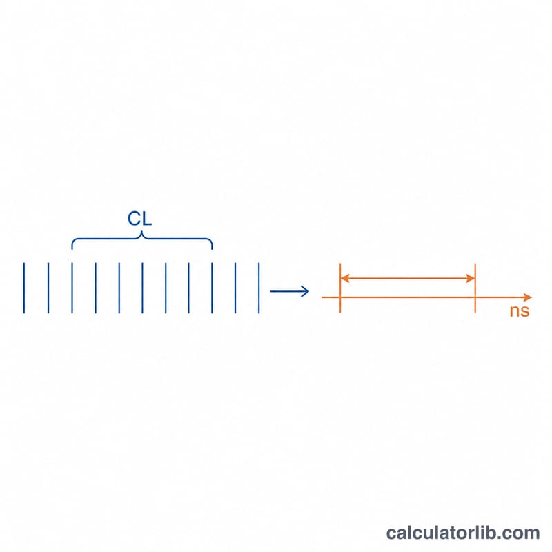 Diagram showing CAS latency clock cycles converted to nanoseconds of true latency
