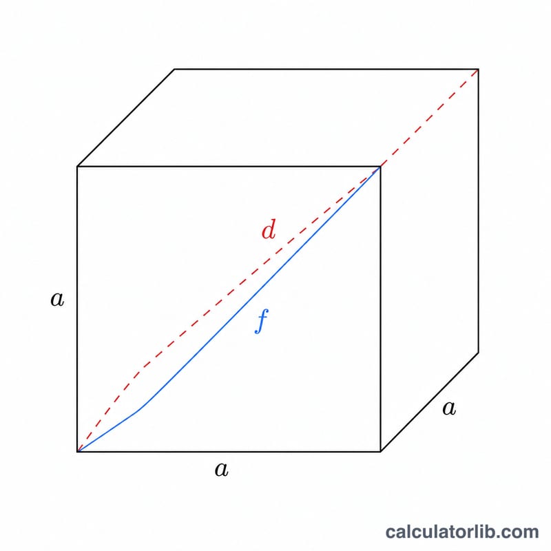Cube with labeled side, face diagonal, and space diagonal