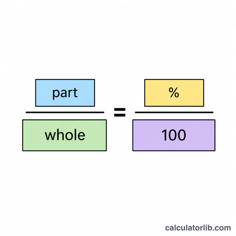 Proportion diagram showing part over whole equals percent over 100