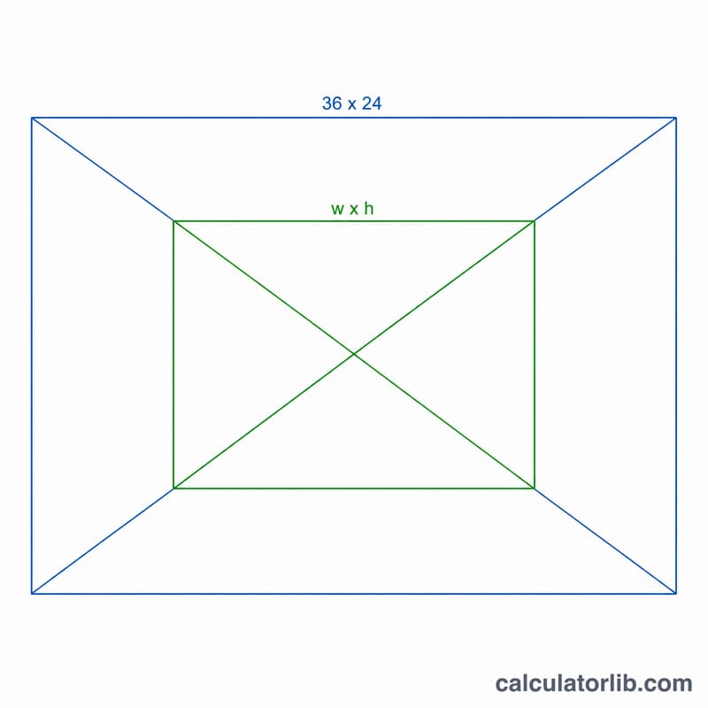 Full-frame sensor rectangle compared to a smaller crop sensor rectangle with diagonals