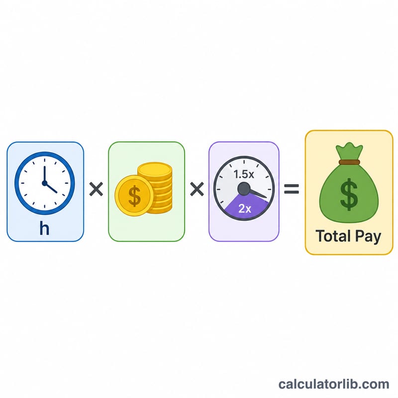 Diagram of hours times hourly rate times multiplier equals holiday pay