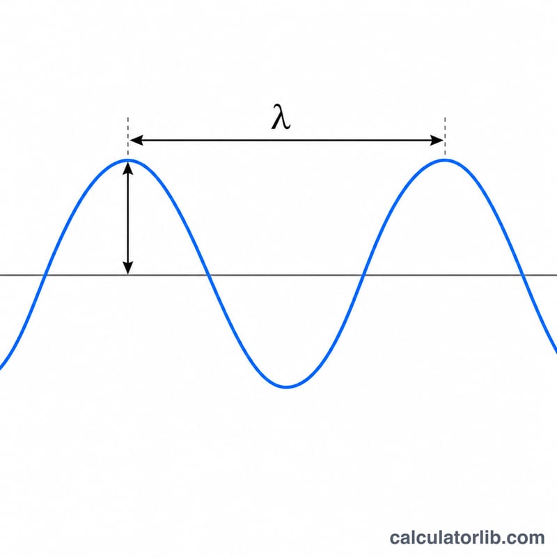 Sine wave showing one wavelength lambda between adjacent crests