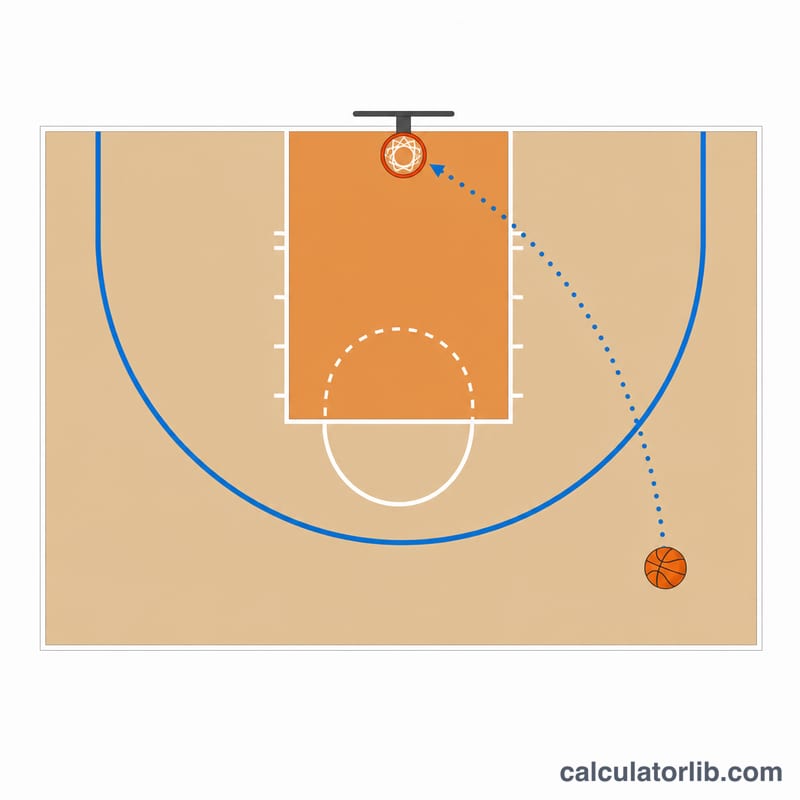 Basketball court diagram showing the three-point arc behind which shots count as 3-pointers