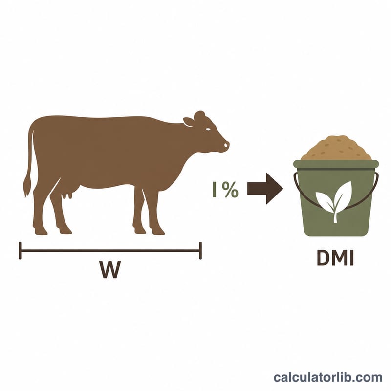 Diagram showing body weight times intake percent equals dry matter intake