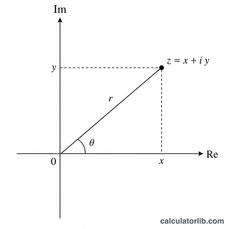 Nombre complexe représenté comme un point du plan complexe avec module r et angle thêta