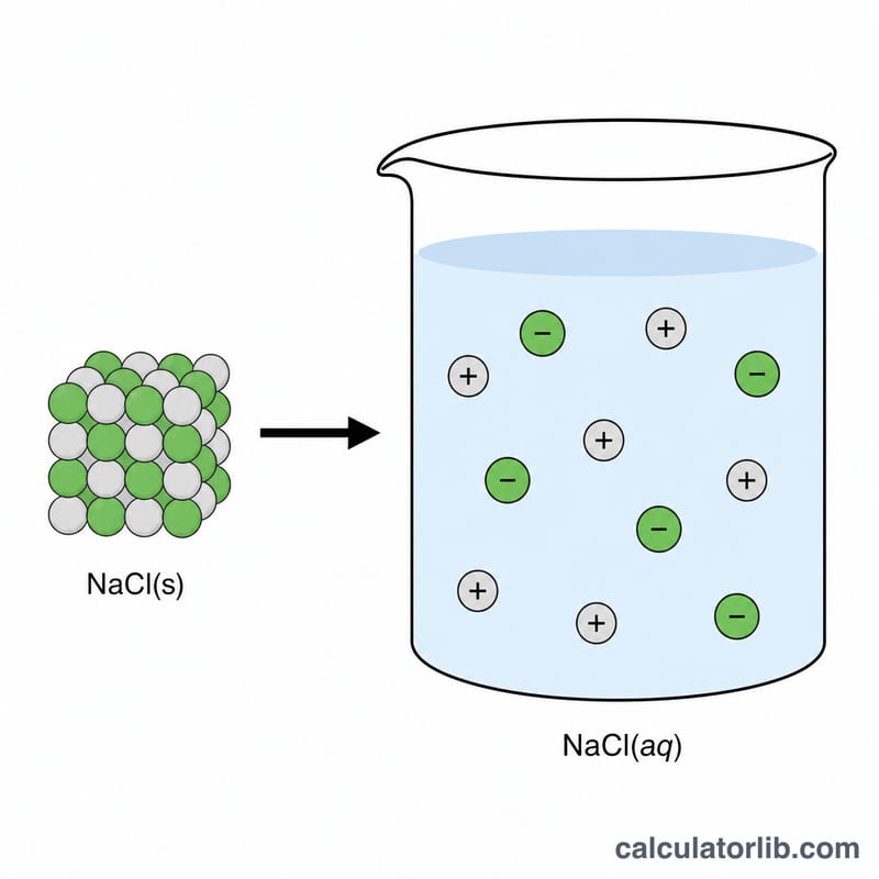 Salt crystal dissolving into cations and anions in water