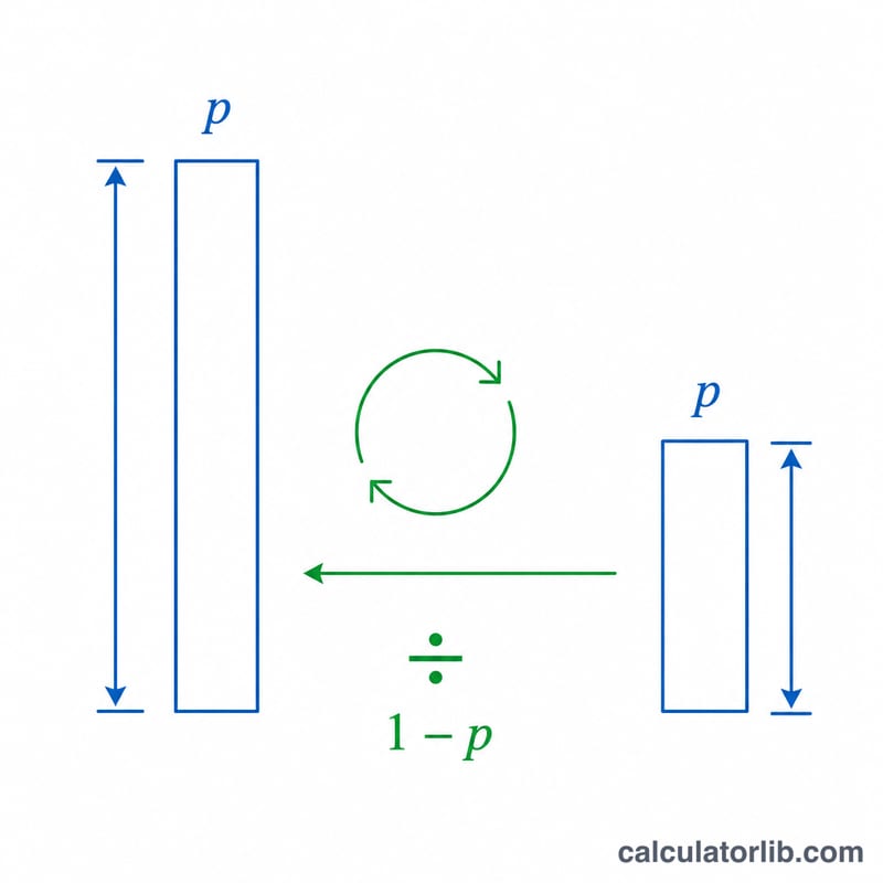 Diagram showing a final price reversed back to a larger original price by dividing out a discount percentage