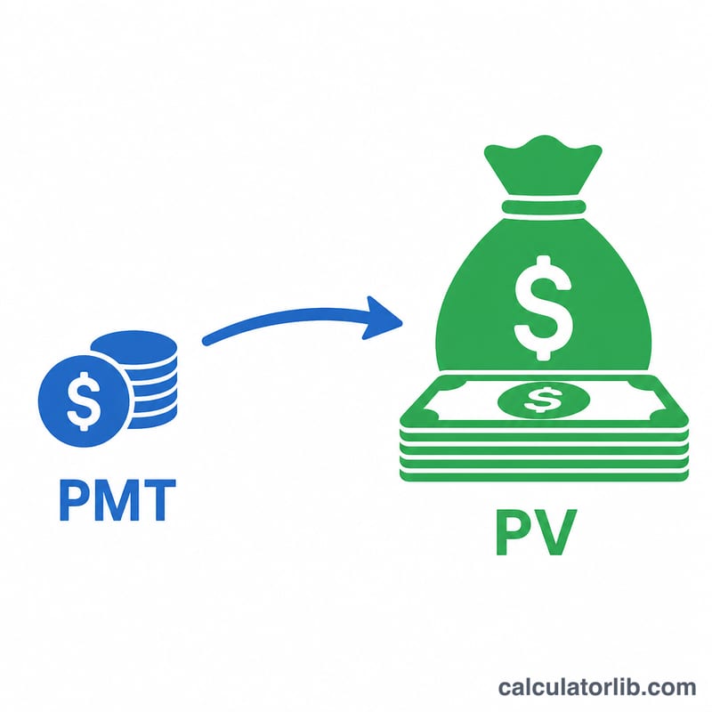 Arrow flowing from a monthly payment amount to a larger loan principal total