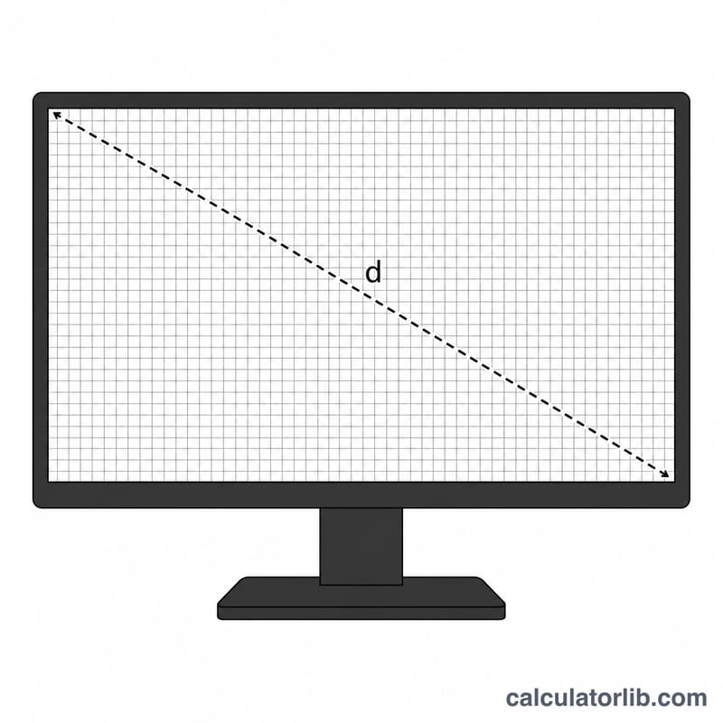 Monitor screen with diagonal measurement and pixel grid