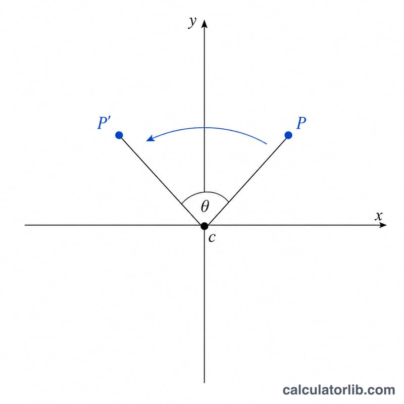 A point rotated around a center by angle theta on a coordinate plane