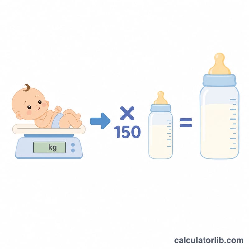 Baby weight in kilograms multiplied by 150 to get daily milk amount