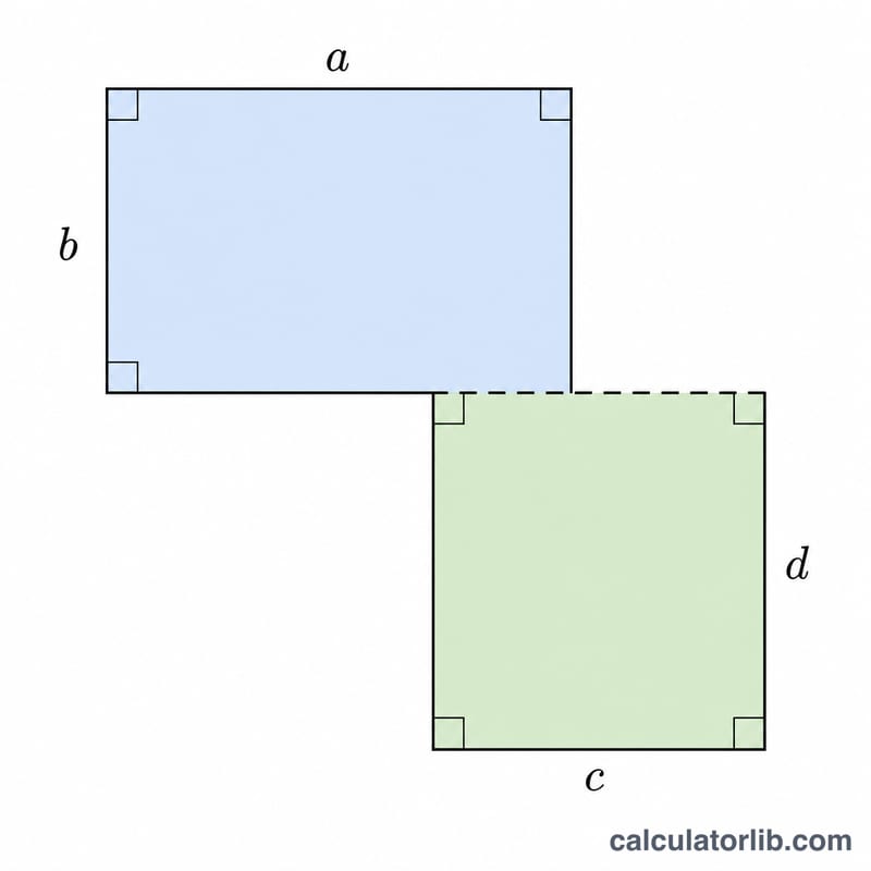 Plano de planta en forma de L dividido en dos rectángulos etiquetados