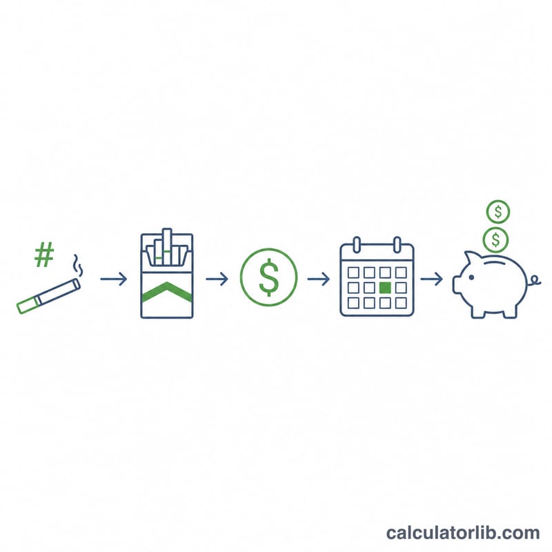 Flow diagram from cigarettes per day through pack price and days to total money saved