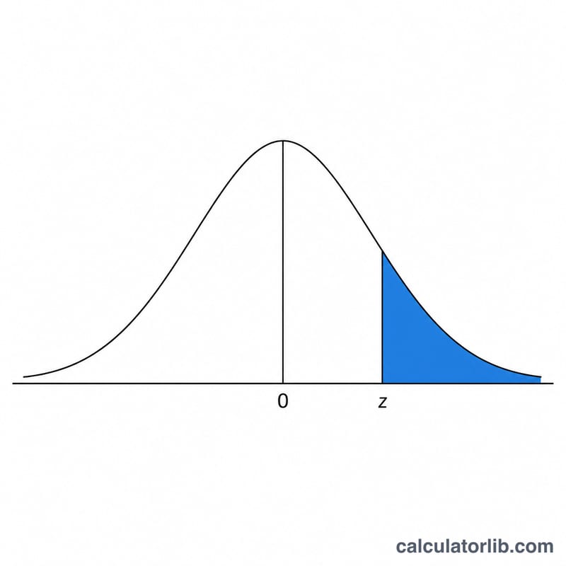 Standard normal bell curve with a z-score marked and tail areas shaded