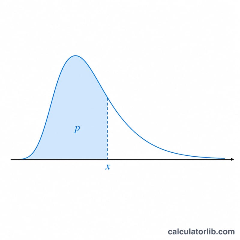 Lognormal density curve with shaded area p to the left of percentile point x