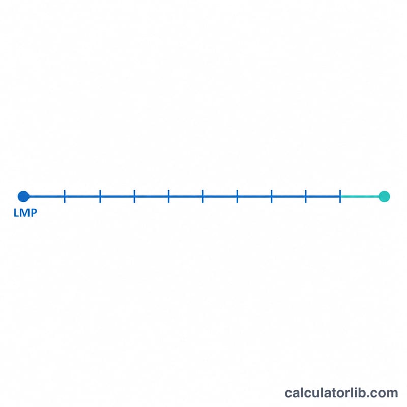 Timeline from LMP to target date showing gestational age divided into weeks and remaining days