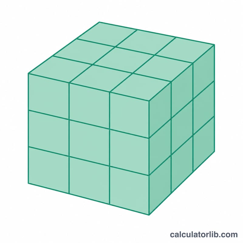 A large cube built from small unit cubes arranged in a 3 by 3 by 3 grid