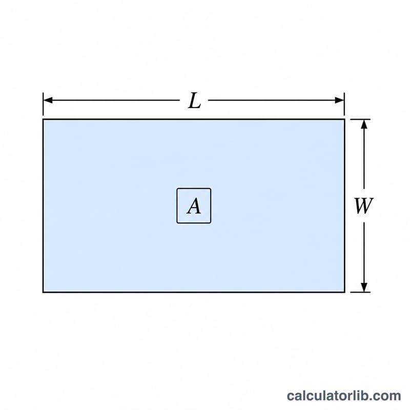 Rectangle with width and length labeled, area shaded inside