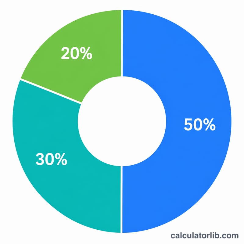 Pie chart divided into 50, 30 and 20 percent segments