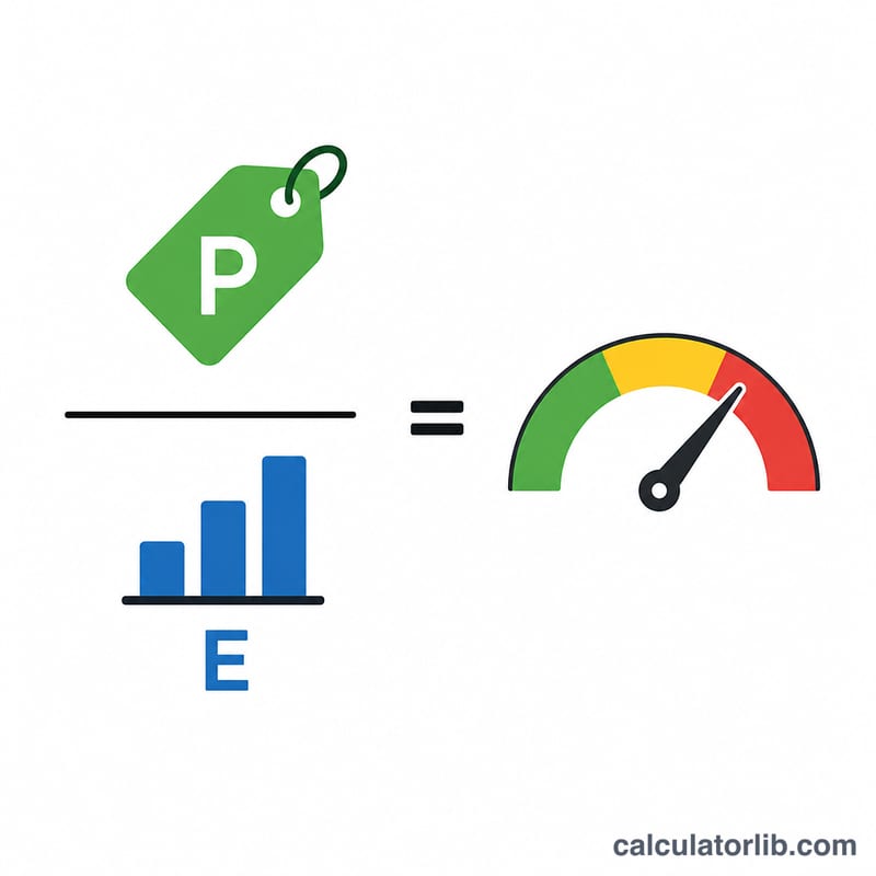 Diagram showing price divided by earnings equals the P/E ratio