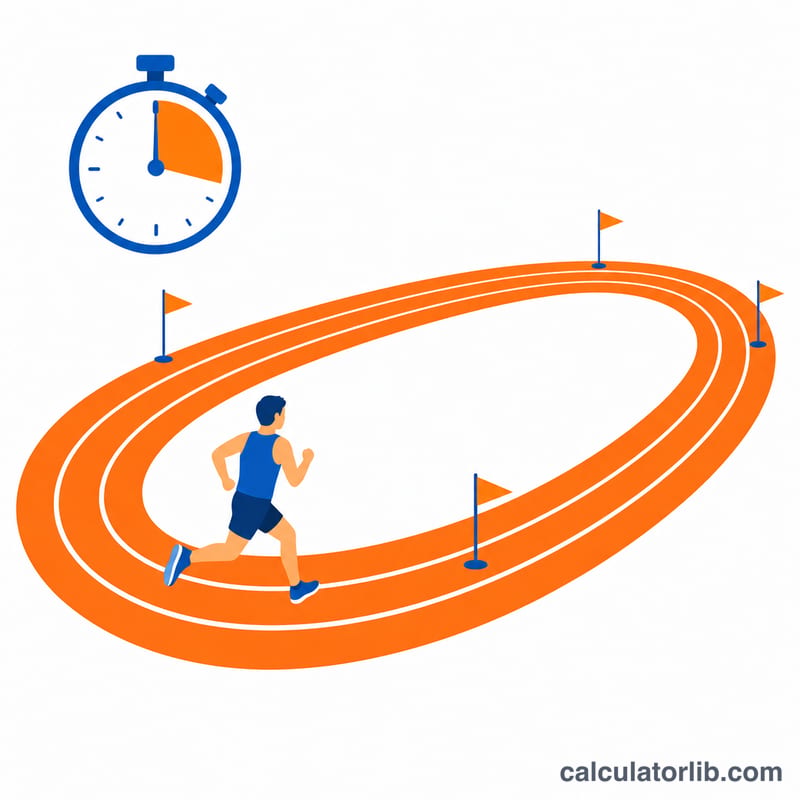 Runner on an oval track with a 12-minute clock and distance markers