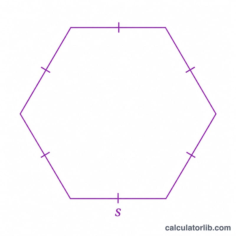 Regular hexagon with one side labeled s and all six sides marked equal