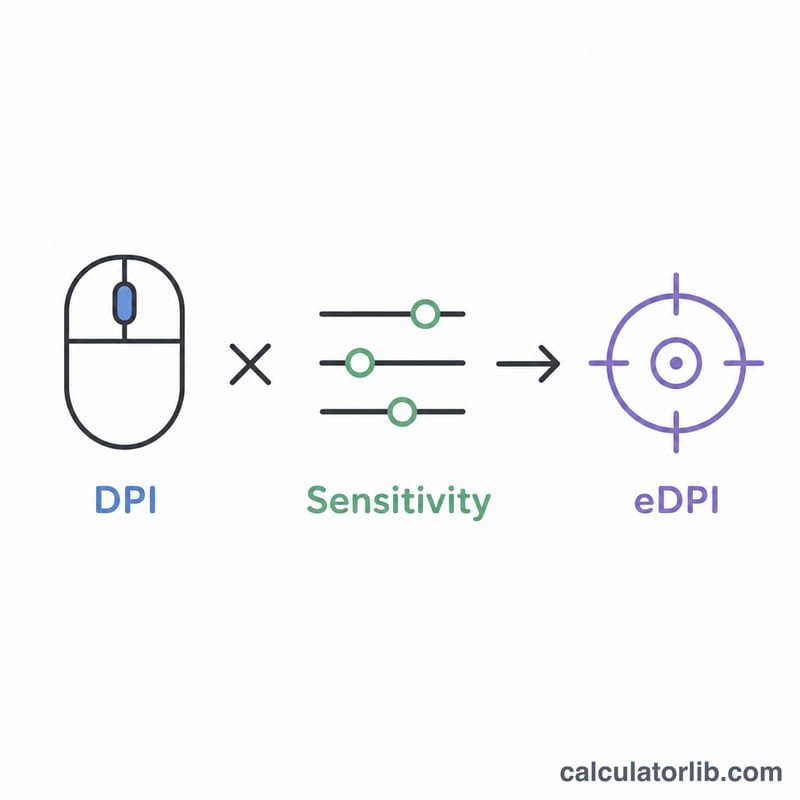 Diagram showing DPI multiplied by sensitivity equals eDPI