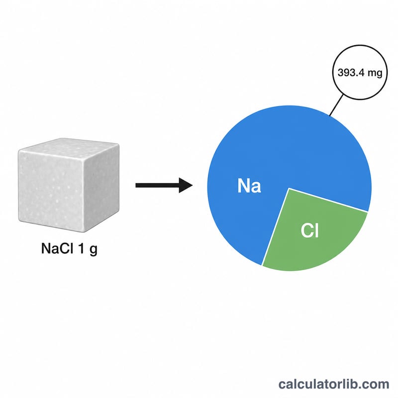 Diagram showing one gram of salt converting to a sodium portion of 393.4 milligrams