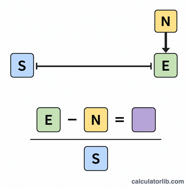 Diagram showing start customers S, end customers E, new customers N over a period